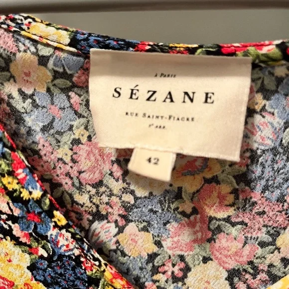 Sezane Floral V-Neck Flutter Sleeve Blouse in Multi-Color - Picture 4 of 5